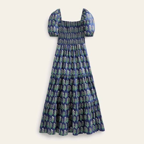 Boden Smocked Bodice Floral Maxi Dress in French Navy Blue, Artisan Bloom, 6R - Picture 10 of 10